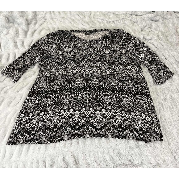 Jones New York Tunic Top Womens 3X Black White Paisley Print Stretch Boho Plus - Picture 1 of 6